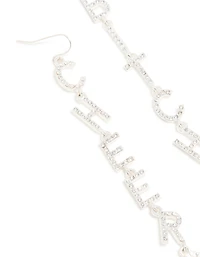 Silver Diamante Cheers B*tches Drop Earrings