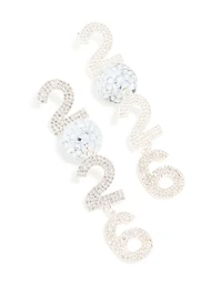 Silver Diamante 2026 Disco Ball Drop Earrings