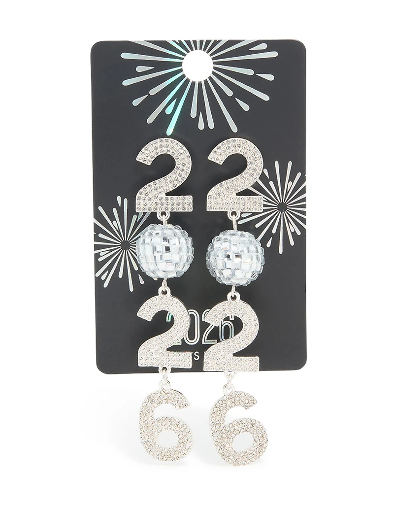 Silver Diamante 2026 Disco Ball Drop Earrings