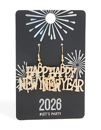 Gold Diamante Happy New Year Drop Earrings