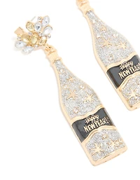 Boucles d’oreilles en bouteille de champagne diamants dorées et étoile
