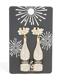 Boucles d’oreilles en bouteille de champagne diamants dorées et étoile