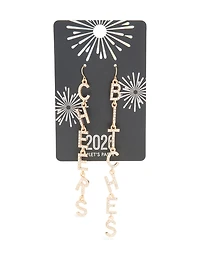 Gold Diamante Cheers B*tches Drop Earrings