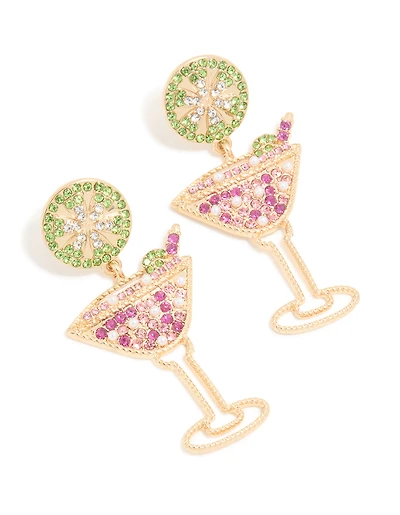 Gold Diamante Martini Cocktail Drop Earrings