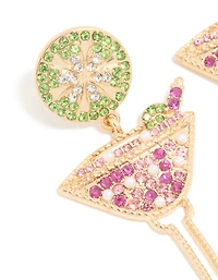 Boucles d’oreilles gouttes en forme de cocktail martini diamants dorés