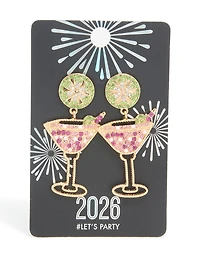 Gold Diamante Martini Cocktail Drop Earrings