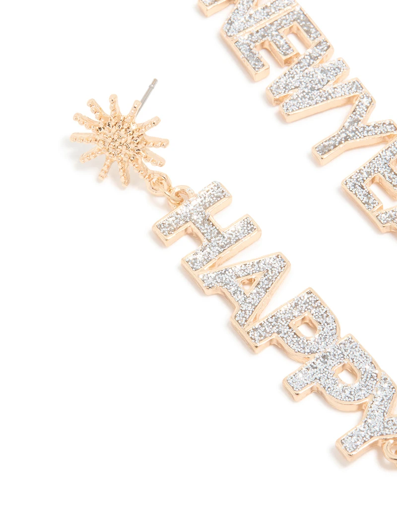 Boucles d’oreilles tombantes en étoile Joyeuse Année en Diamants dorés