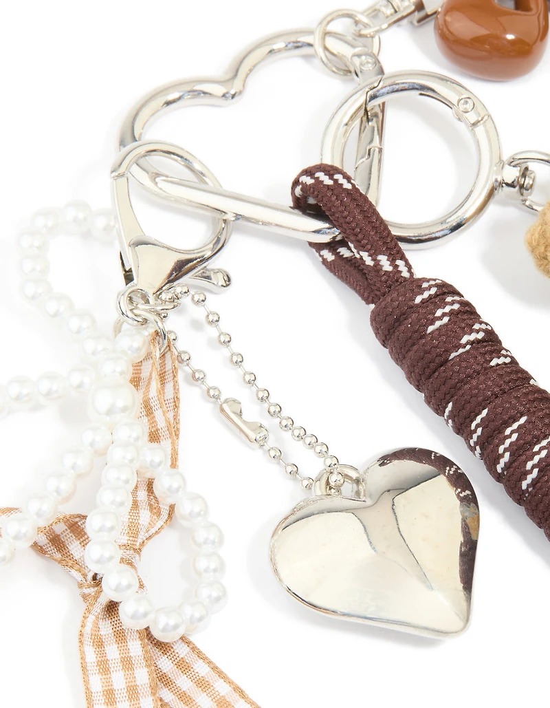Silver Crochet Bear & Brown Bows Key Chain