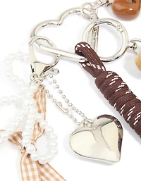 Silver Crochet Bear & Brown Bows Key Chain