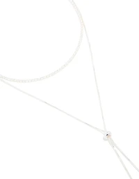 Silver Plated Cubic Zirconia Cup Chain & Snake Chain Y-Necklace