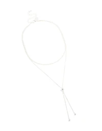 Silver Plated Cubic Zirconia Cup Chain & Snake Chain Y-Necklace