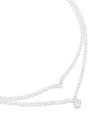 Silver Plated Cubic Zirconia Cup Chain & Drop Pendant ayered Necklace