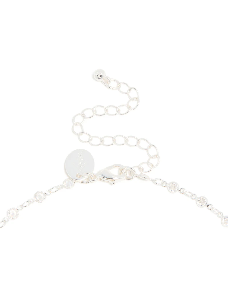 Silver Plated Cubic Zirconia Round Dainty Chain Necklace