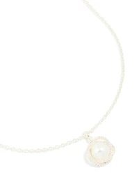 Silver Plated Cubic Zirconia Twisted Pearl Pendant Necklace