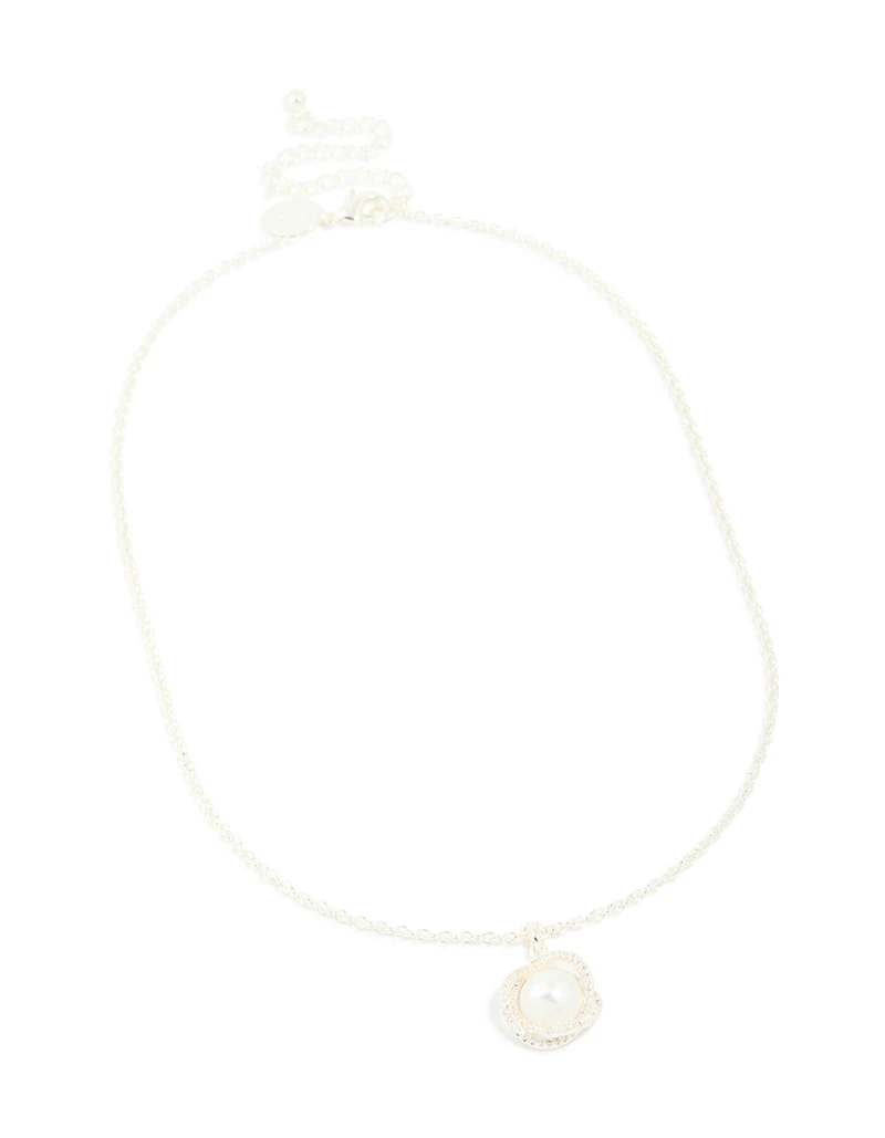 Silver Plated Cubic Zirconia Twisted Pearl Pendant Necklace