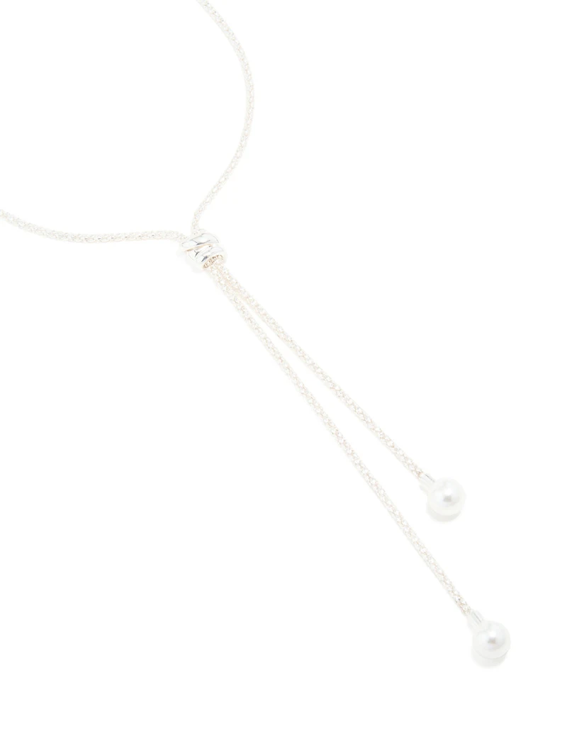Silver Plated Pearl Twisted Chain Adjustable Toggle Necklace