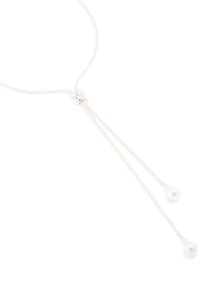 Silver Plated Pearl Twisted Chain Adjustable Toggle Necklace