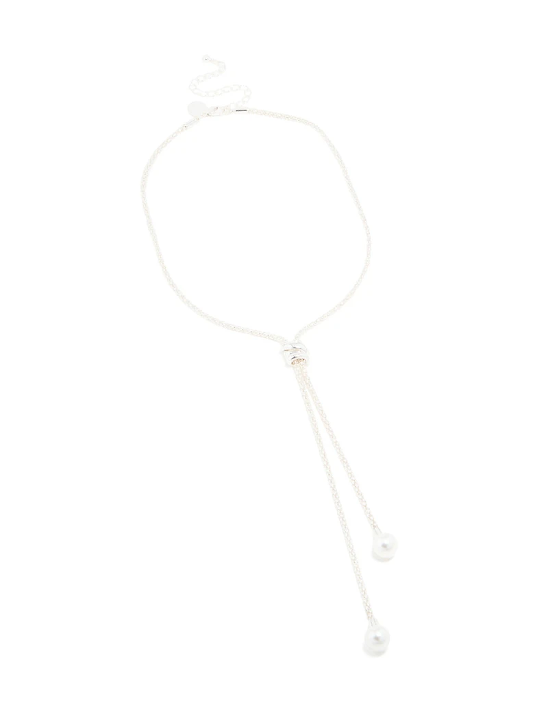 Silver Plated Pearl Twisted Chain Adjustable Toggle Necklace