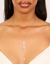 Silver Plated Cubic Zirconia Halo Round Trio Drop Necklace