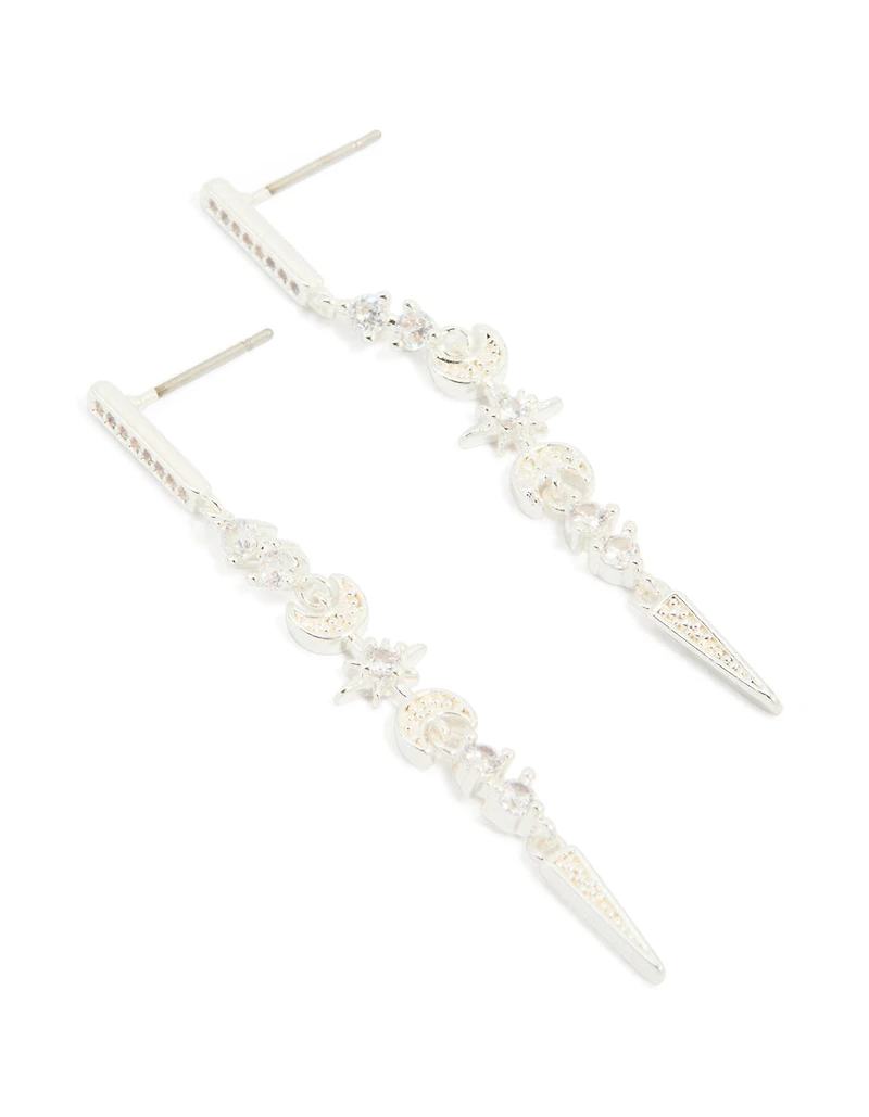 Silver Plated Cubic Zirconia Celestial Linear Earrings