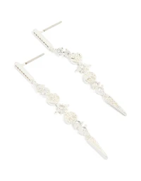 Silver Plated Cubic Zirconia Celestial Linear Earrings