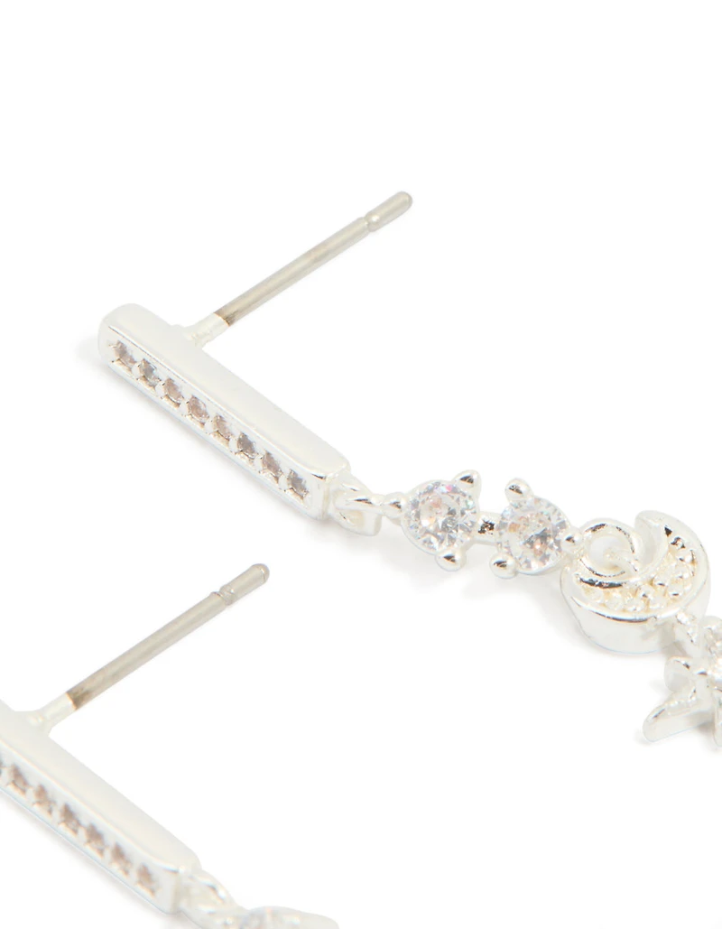 Boucles d’oreilles linéaires célestes en zircone cubique plaquées argent