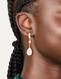 Boucles d’oreilles semi-précieuses en goutte d’oreille semi-précieuses en zircone cubique plaqués or et quartz rose