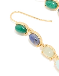 Gold Plated Oval Blue & Green Semi Precious Stone Hook Earrings