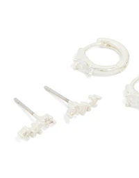 Silver Plated Cubic Zirconia Fine Huggie & Stud Earrings 4-Pack