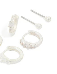 Silver Plated Cubic Zirconia Fine Huggie & Stud Earrings 4-Pack