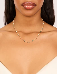 Gold Plated Multicoloured Semi Precious Stone Short Necklace