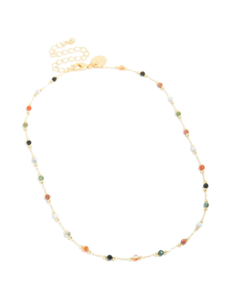 Gold Plated Multicoloured Semi Precious Stone Short Necklace