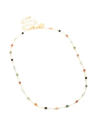 Gold Plated Multicoloured Semi Precious Stone Short Necklace