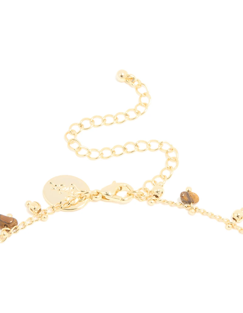 Gold Plated Tigers Eye Semi Precious Stone Short Necklace