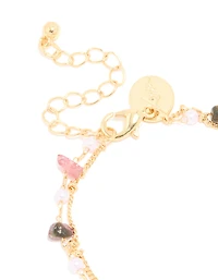 Gold Plated Multicoloured Semi Precious Stone Layered Bracelet
