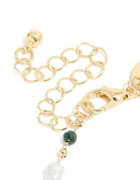Bracelet semi-précieux et perles vert plaqué or