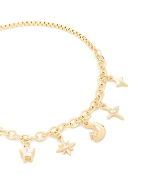 Gold Plated Cubic Zirconia Celestial Charms Toggle Bracelet