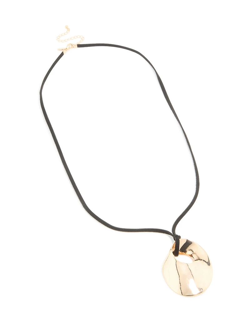 Gold Long Organic Pendant Cord Necklace