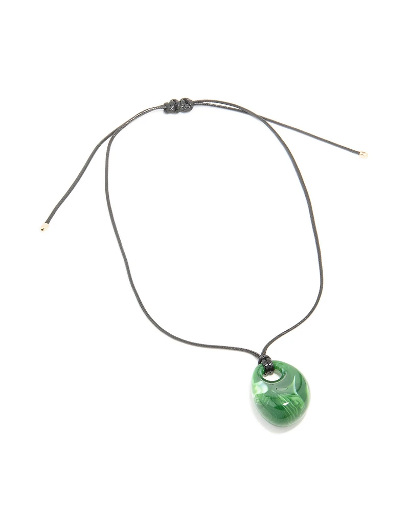 Green Acrylic Chunky Oval Pendant Cord Necklace