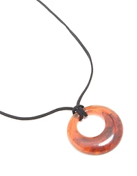 Brown Acrylic Dainty Circle Pendant Cord Necklace