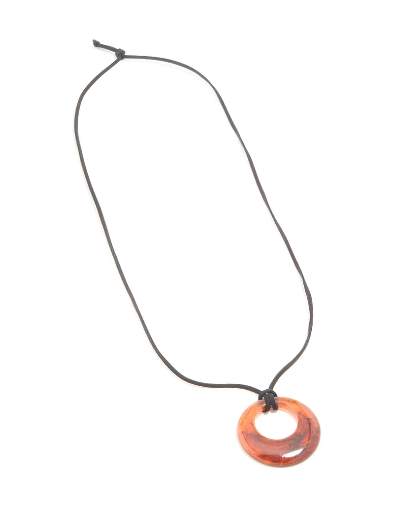 Brown Acrylic Dainty Circle Pendant Cord Necklace