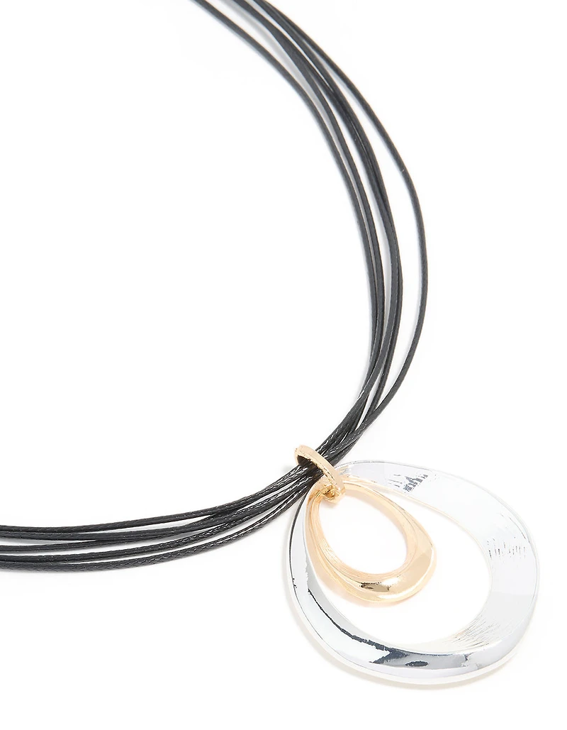 Mixed Metal Double Circle Pendant Necklace