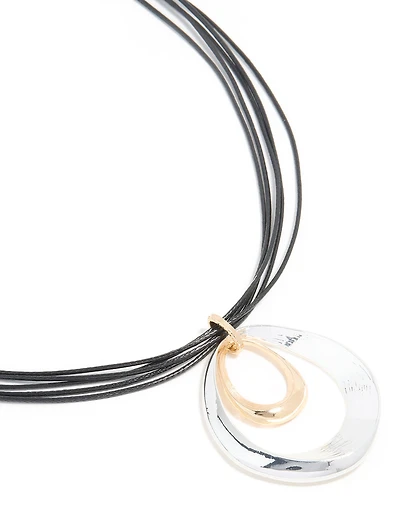 Mixed Metal Double Circle Pendant Necklace