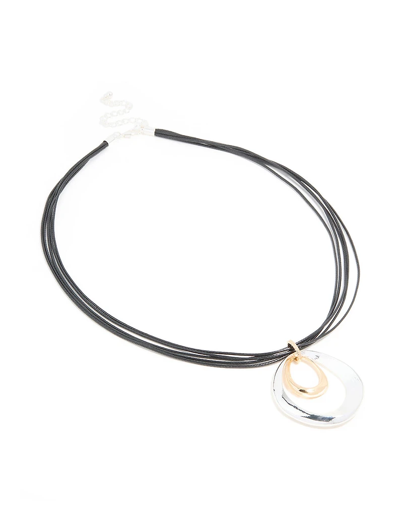 Mixed Metal Double Circle Pendant Necklace