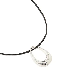 Silver Open Oval Pendant Cord Necklace