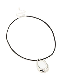 Silver Open Oval Pendant Cord Necklace