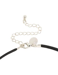 Silver Open Oval Pendant Cord Necklace