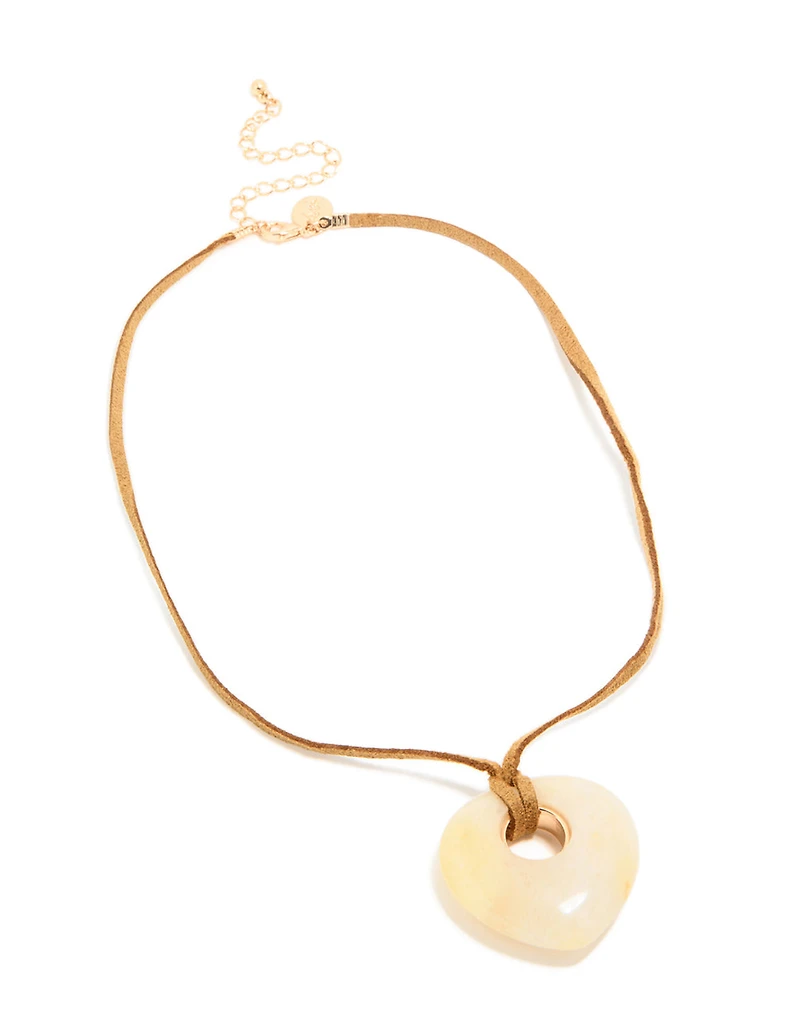 Cream Stone Pendant Brown Cord Necklace