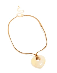 Cream Stone Pendant Brown Cord Necklace