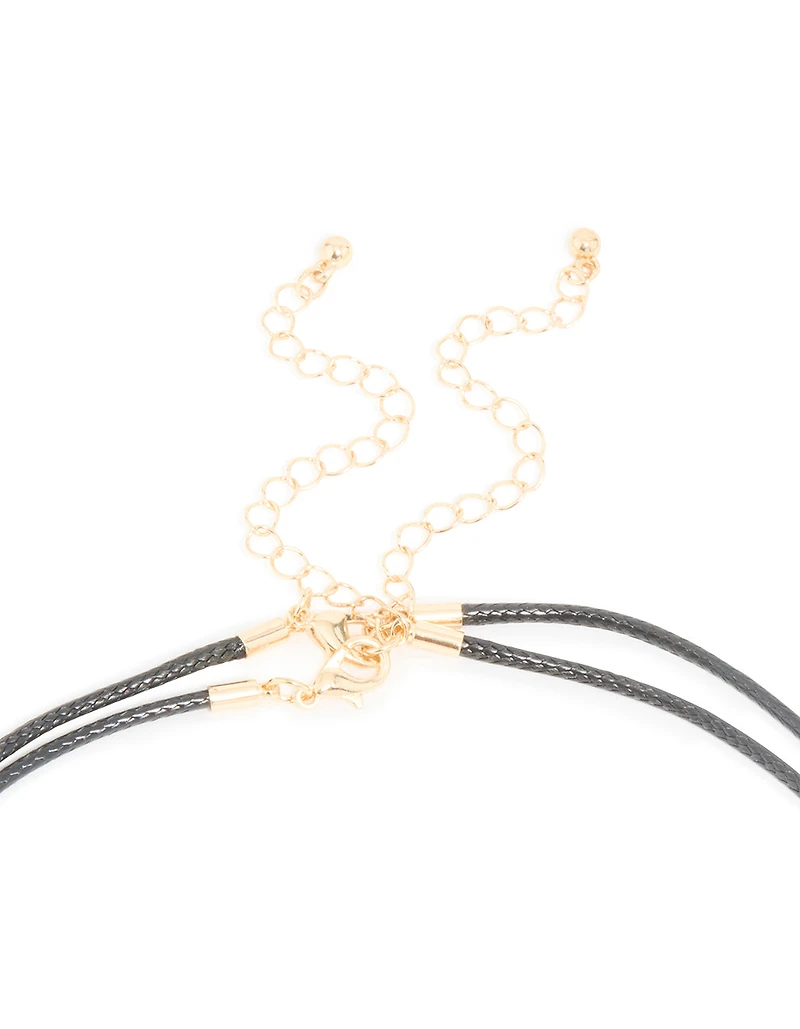 Black & Red Acrylic Pebble Cord Layered Necklace